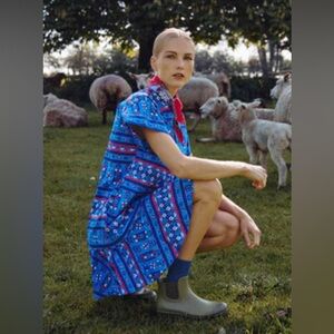 HUNTER BELL- Addison- Blue Block Dress- Blue Patterned Dress- BNWT